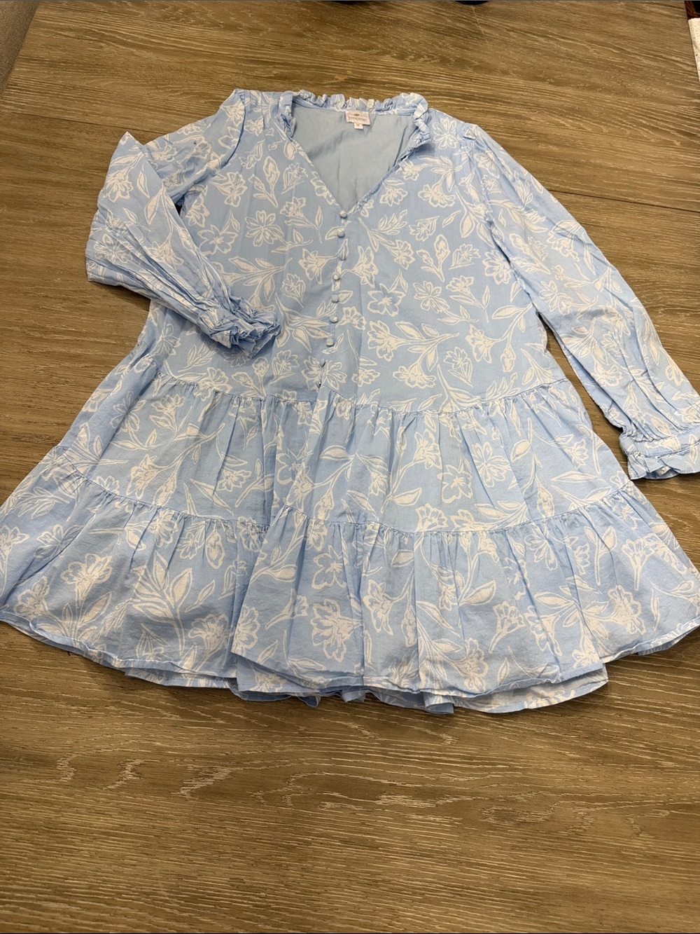 Light Blue Floral Asymmetrical Tiered Dress